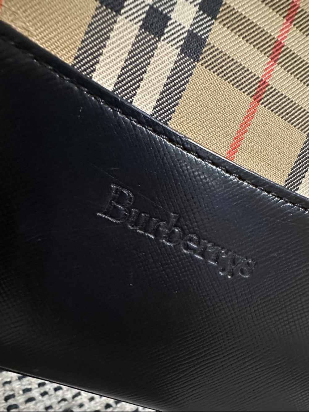 Burberry Classic Check Canvas Tote Bag with Black Leather Trim - Picture 7 of 15